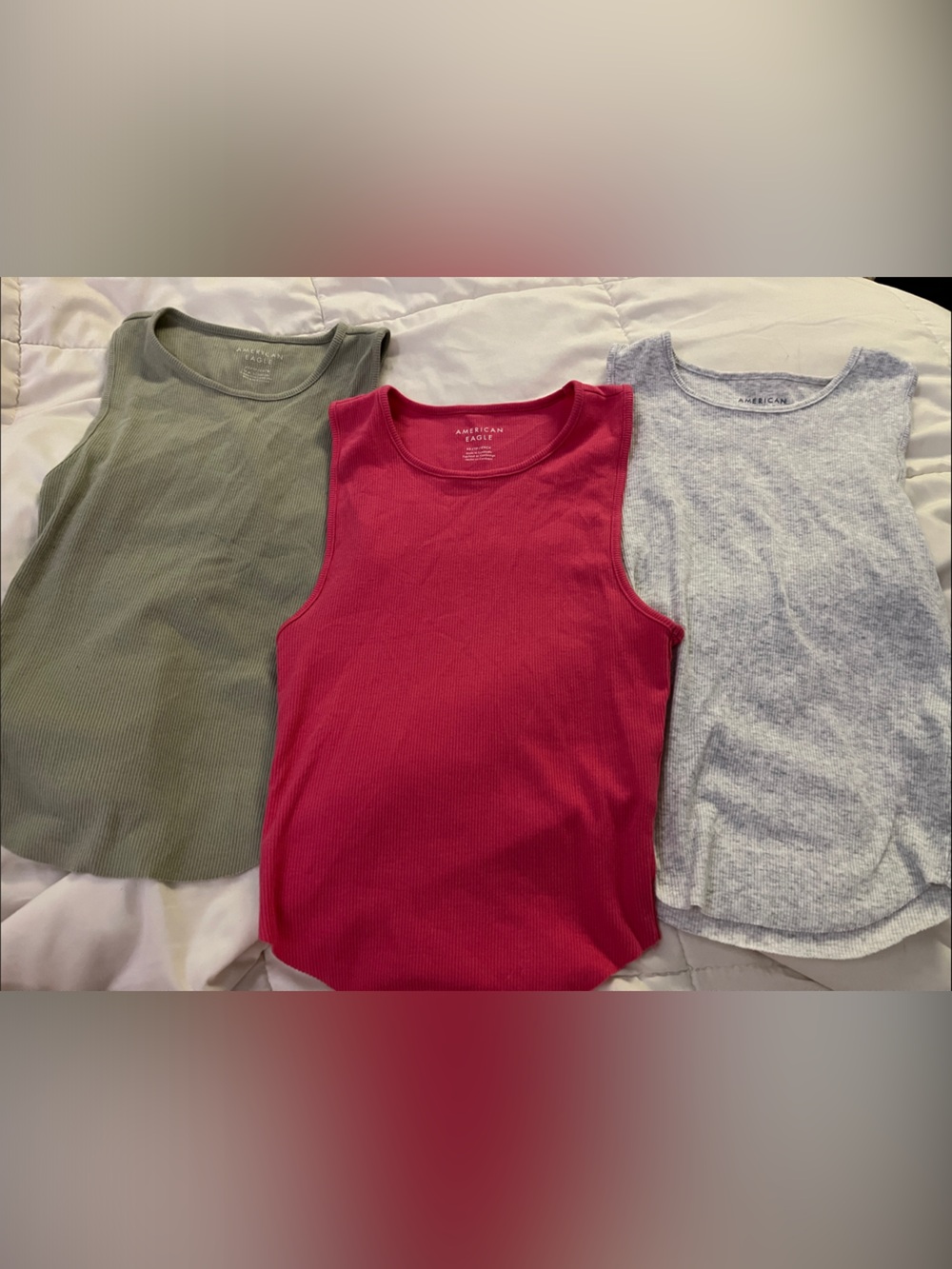 American Eagle Outfitters Girls Tank Tops - Olive Green, Hot Pink, Light Gray